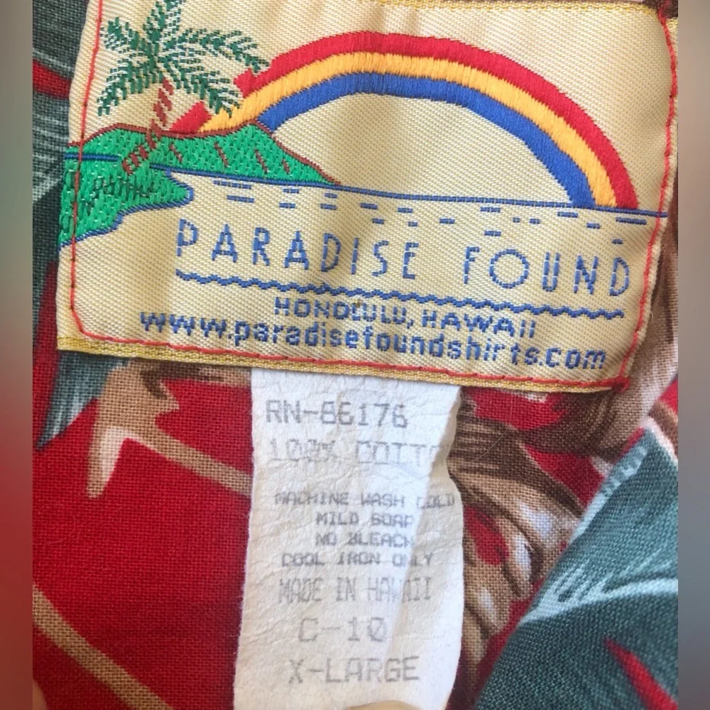 Red and Purple Casual Button Down Shirt with Tropical Print - Picture 7 of 9